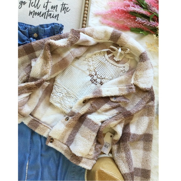 NWT Billabong Grafton Neutral Tone Plaid Sherpa Jacket - Picture 3 of 10